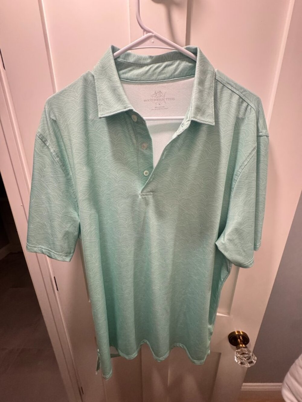 Southern Tide Polo Shirt Mens Large Mint Green Wave Print Performance